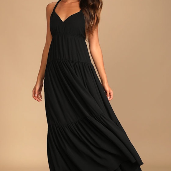 Lulus Sunshine Bound Black Tiered Maxi Dress - Size L - Picture 1 of 5